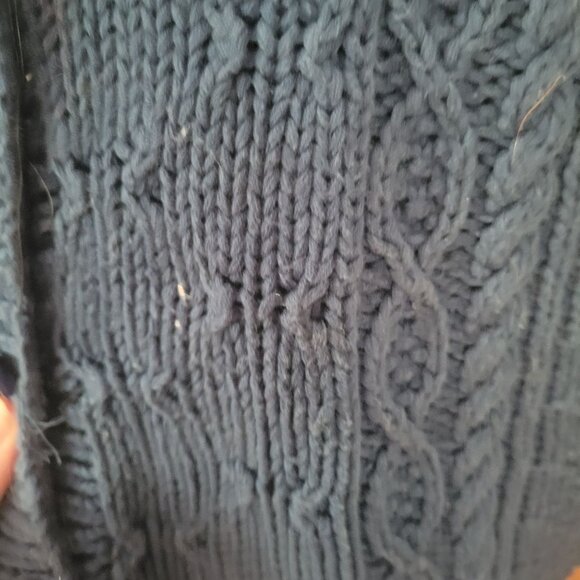 Talbots Petite Hand Knit Blue Cable Knit Button-Up Cardigan Sweater L - Picture 2 of 5